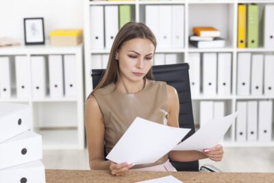 lady reading documents