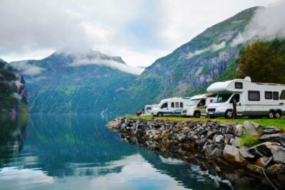 RV campers by the lake