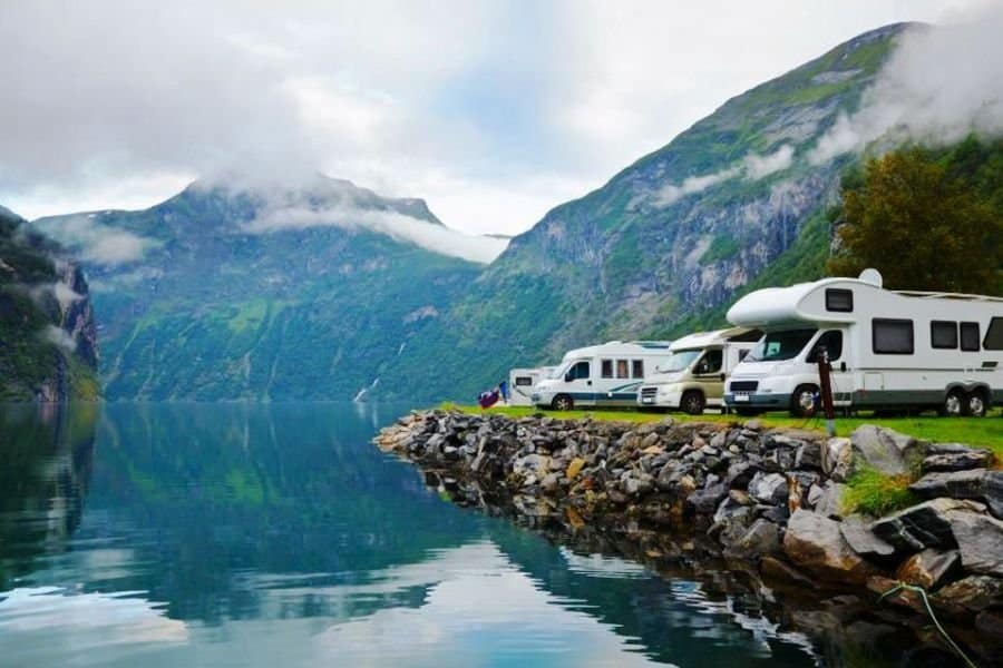 RV campers by the lake